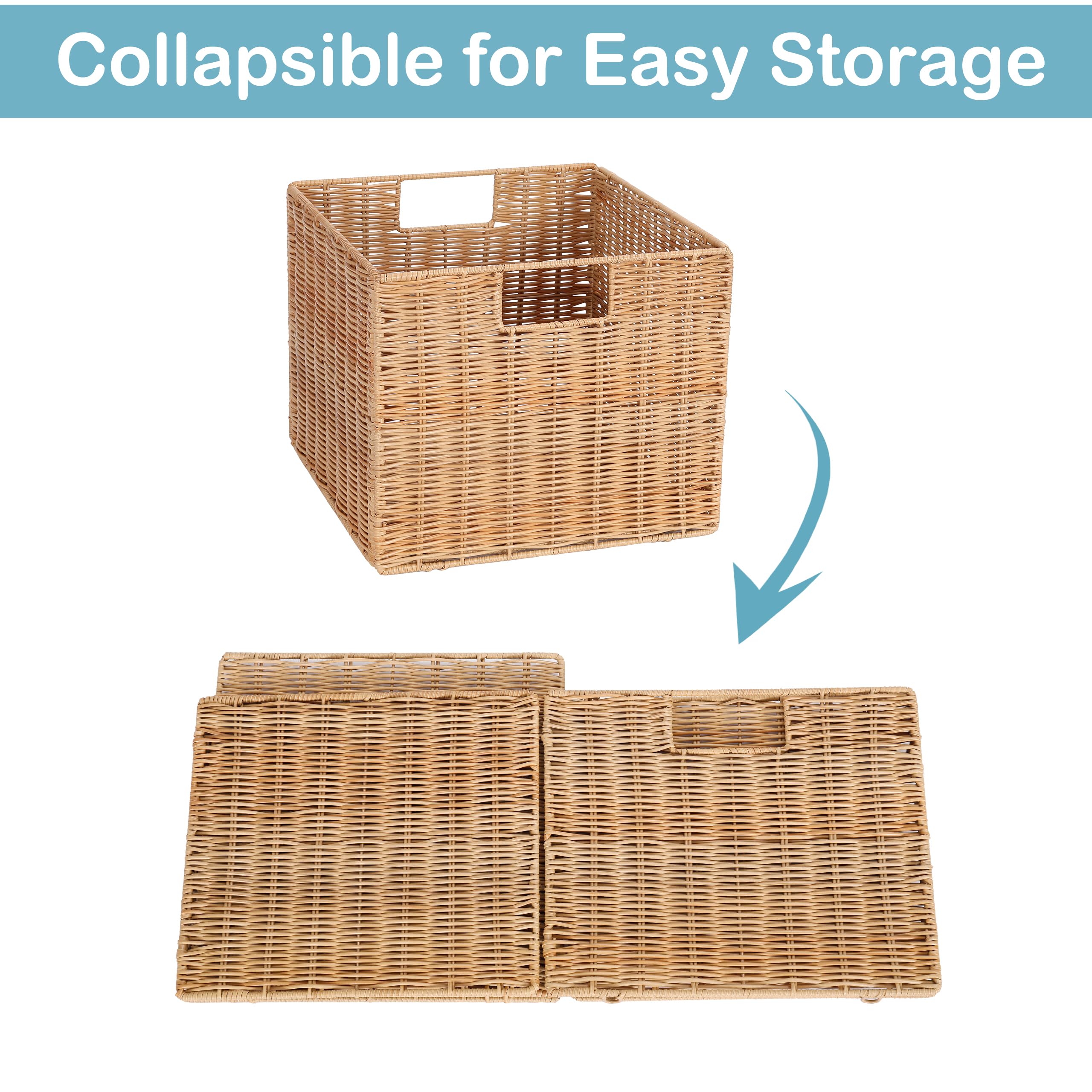 4er-Set Kallax Expedit Regal Korb/Kallax Korb Geflochten / 30 x 30 x 25,5H cm/Faltkorb Flechtkorb/Regalbox Storage Box/Aufbewahrungskorb Regalkorb Faltbar
