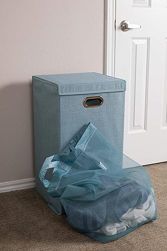 Vista 43 de BirdRock Home - Cesta para la ropa sucia, color rosa y azul, Doble, Marrón