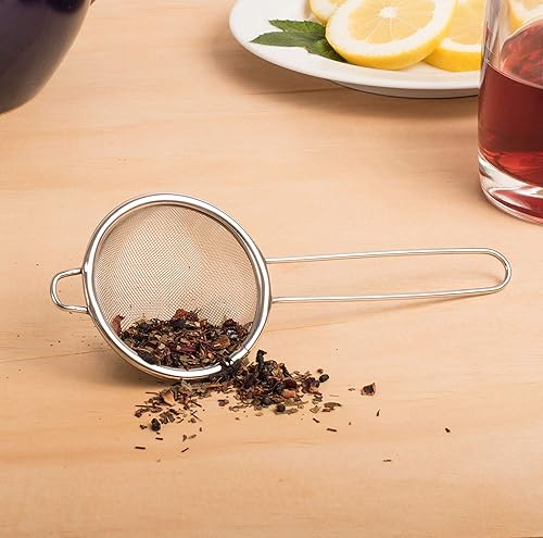 Miniatura 5 de Colador de té HIC amplio con bandeja para goteo incorporada, malla de acero inoxidable 188, 2 in, Plateado