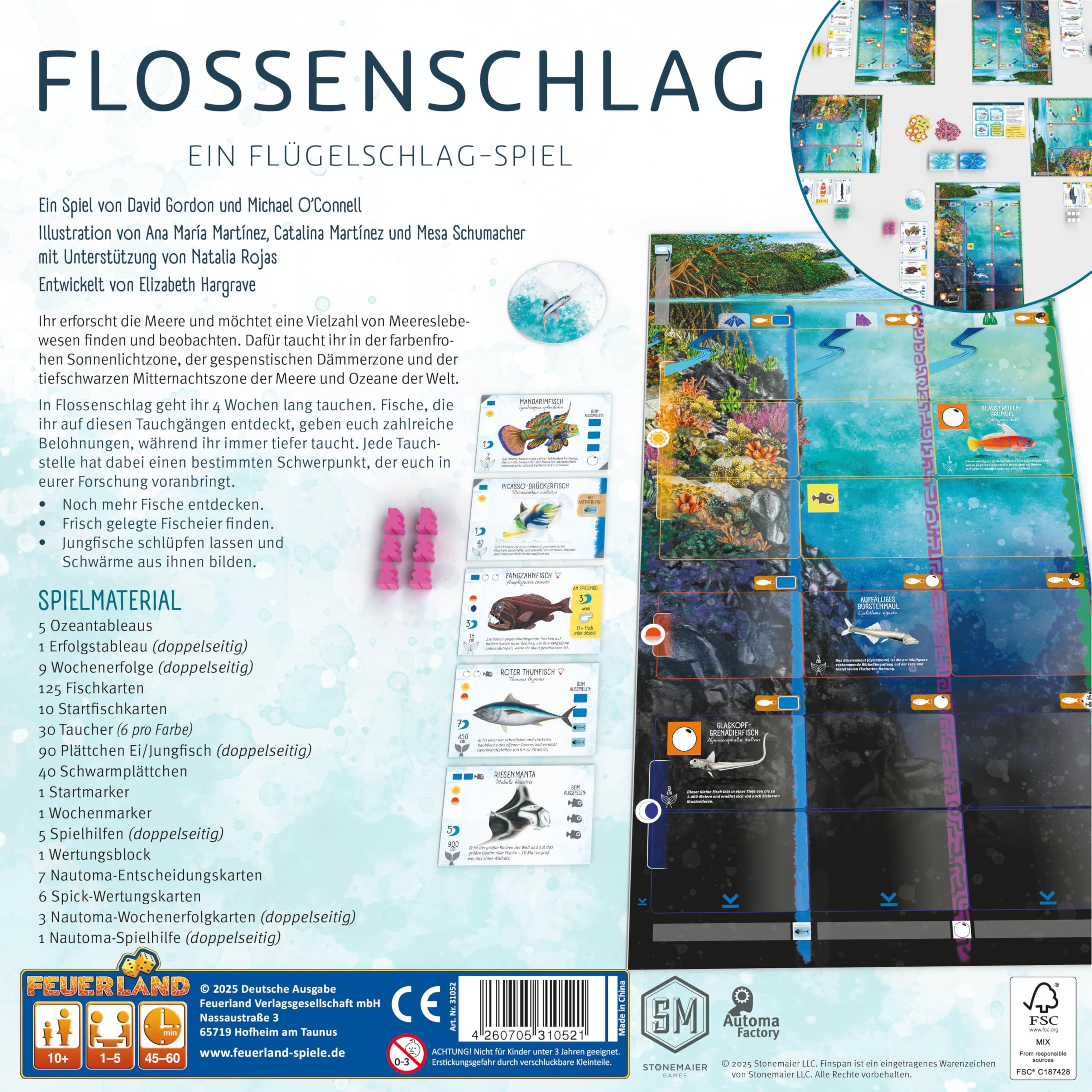 Feuerland: Flossenschlag - Kennerspiel für 1-5 Personen ab 10 Jahre | Ein Flügelschlag-Spiel mit Fischen, Gesellschaftsspiel, wunderschöne Illustrationen, Aufbauspiel, Ressourcenmanagement