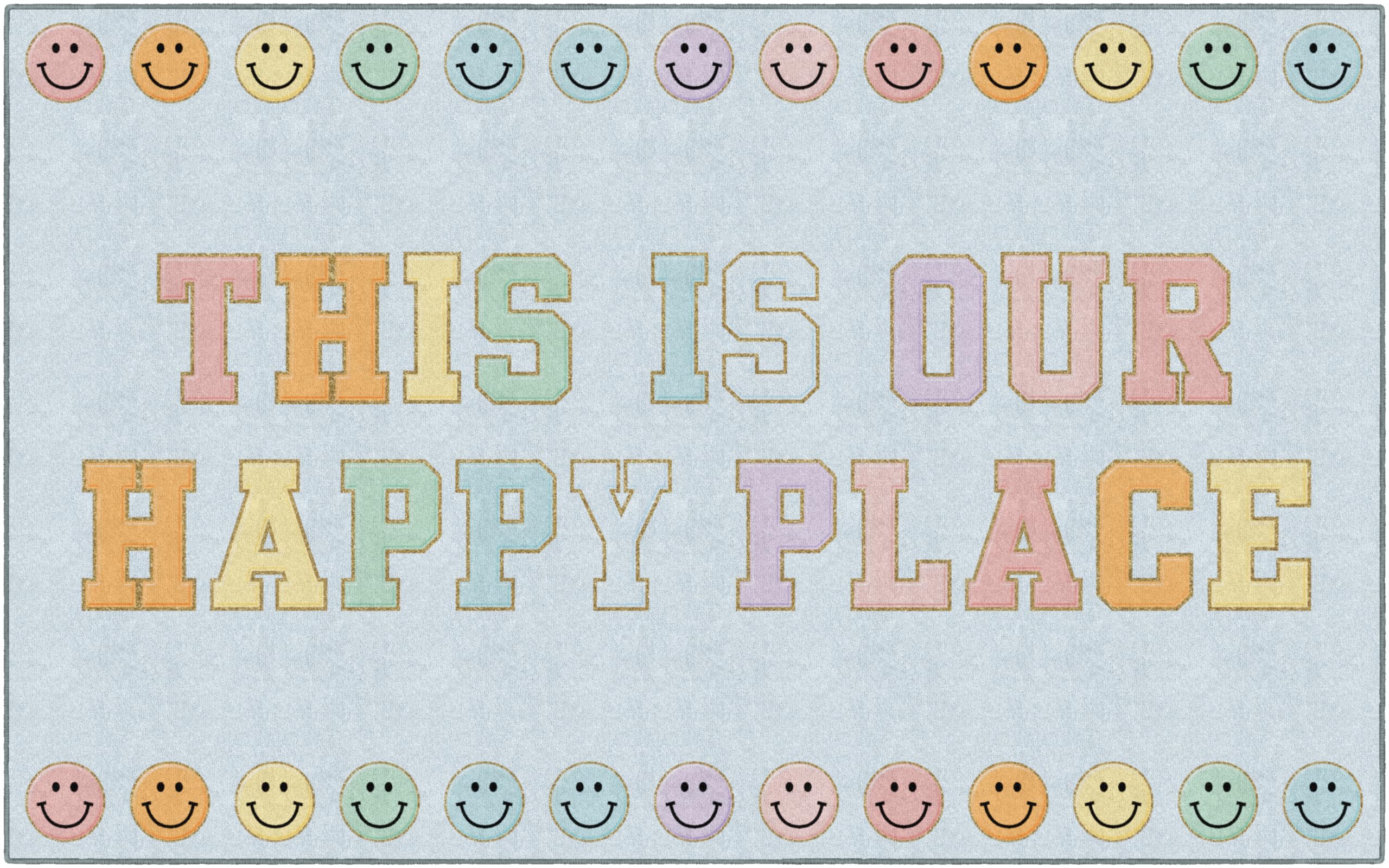 Flagship Carpets This is Our Happy Place on Blue Educational Area Rug for Kids Room Seating Décor, Children's Classroom, Play Carpet for Teaching and