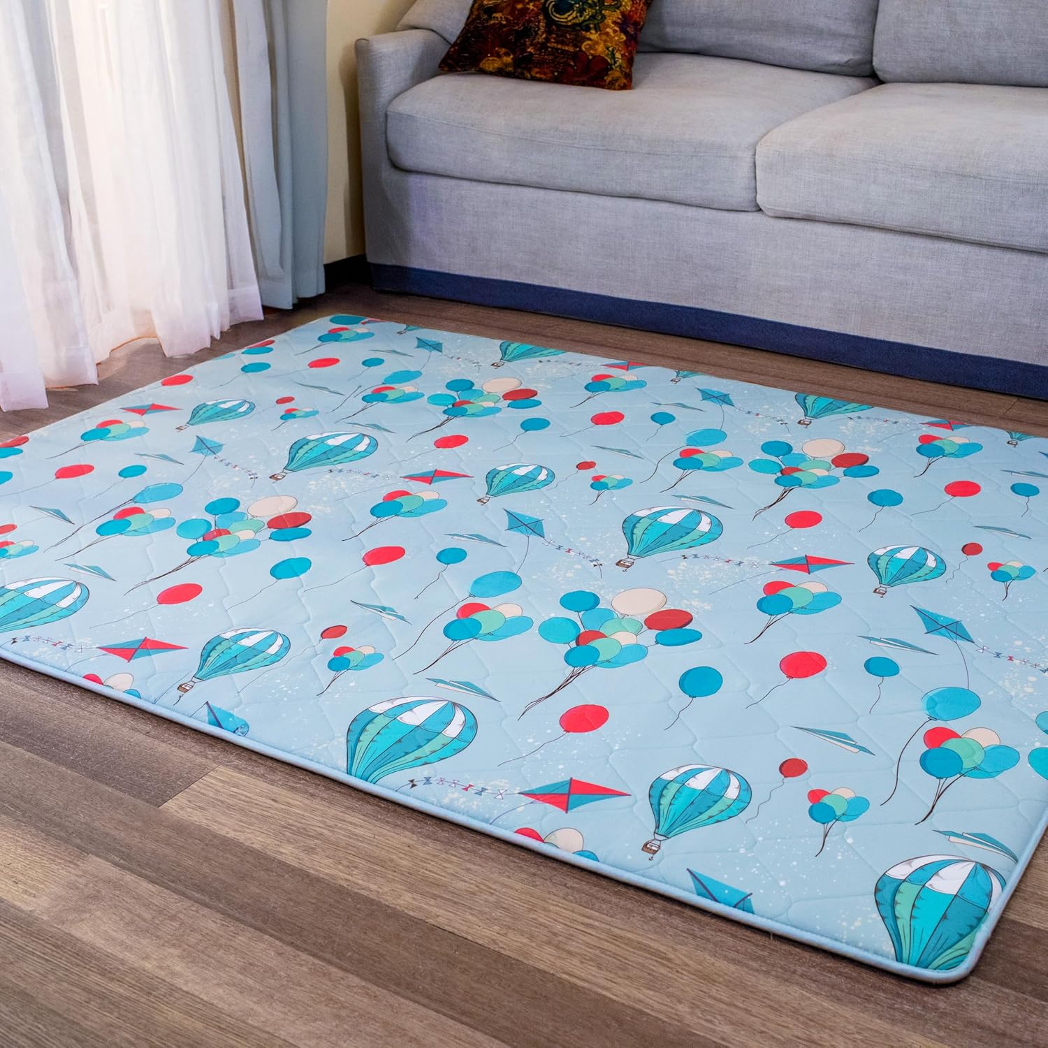 Premium Memory Foam Play Mat for Baby and Kids 79"x59" - 1.2" Thick, Wipeable Soft Cotton, Super Soft for Crawling, Tummy Time, Playtime, Kids and Toddlers or Yoga (79 x 59 Inch, Balloons)
