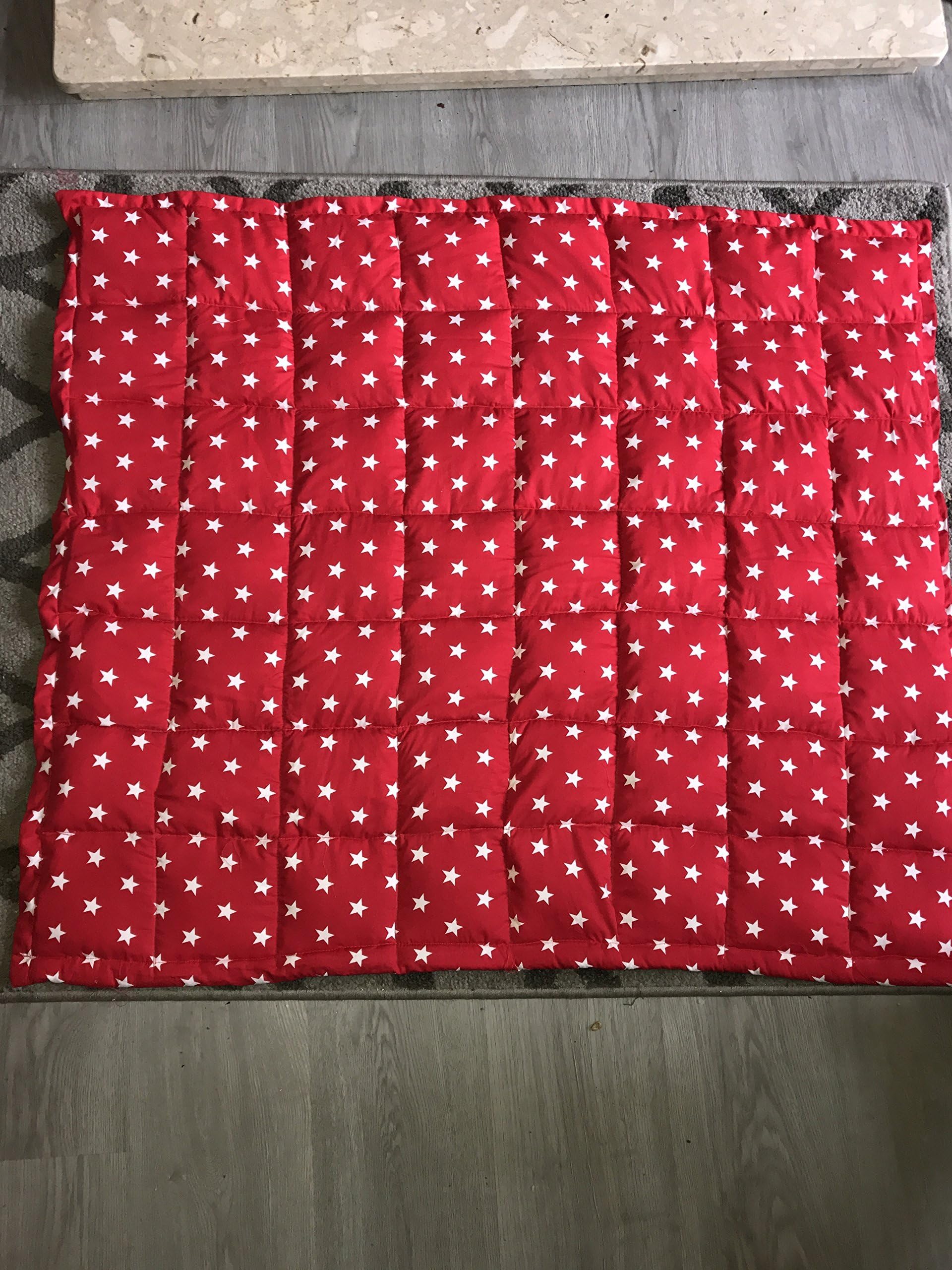 Autism, ADHD, Sleep Disorders, Anxiety - red & white stars weighted blanket - Junior bed size 4 - 10Ib