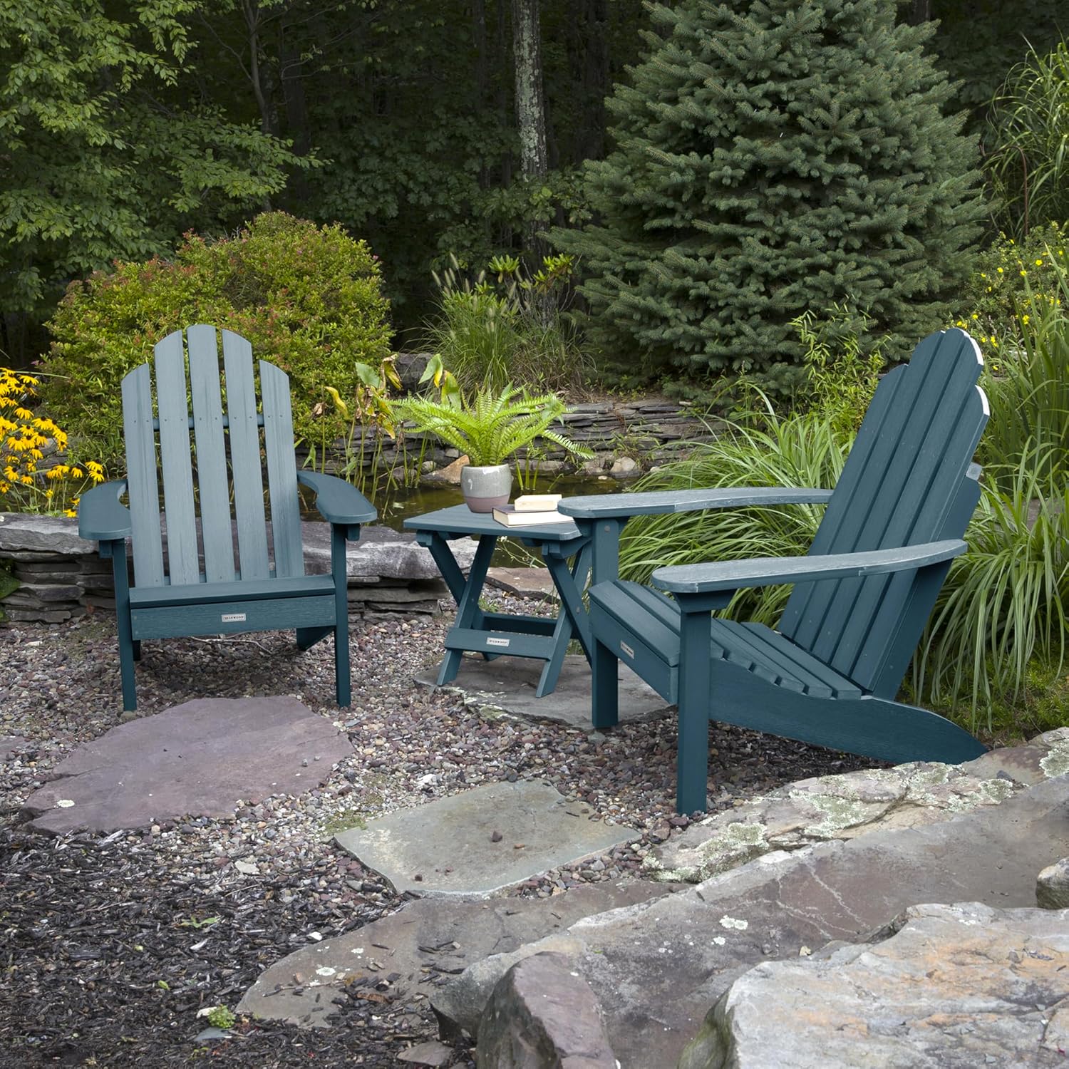 highwood Classic Westport Adirondack Chairs with Side Table, Nantucket Blue