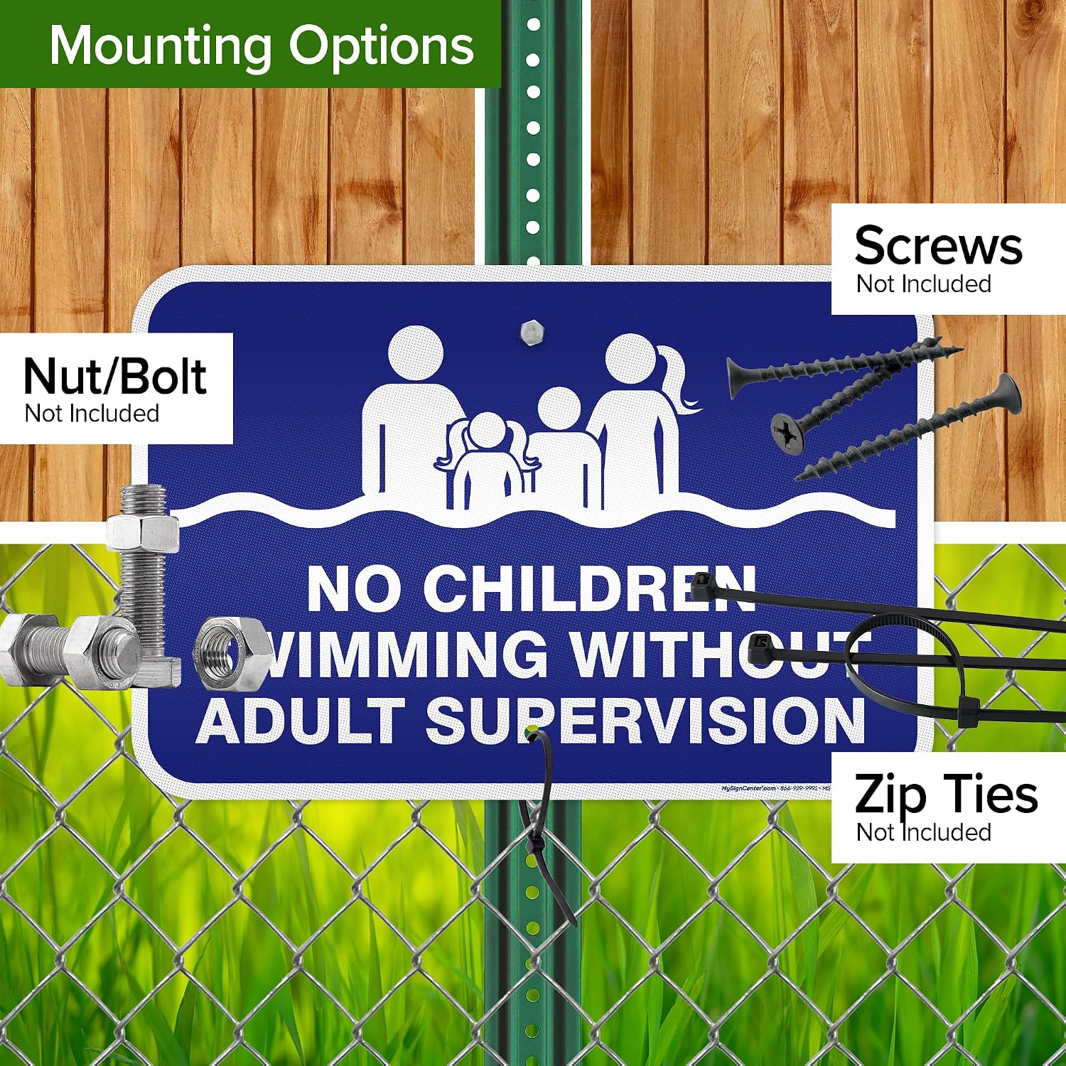 No Children Swimming Without Adult Supervision Sign, 12x18 Inches, 3M EGP Reflective .063 Aluminum, Fade Resistant, Made in USA by My Sign Center
