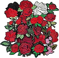 Gleihow 20pcs Rose Flower Iron on Patches - Embroidery Applique for Clothes Hats Jeans Jackets DIY Valentines Gifts