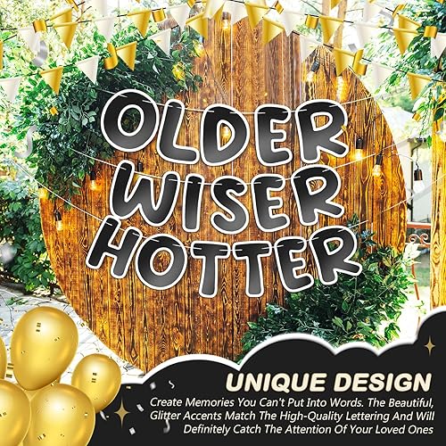 Miniatura 52 de Fulmoon Juego de 3 carteles de cumpleaños con purpurina para mujeres de 30, 40, 50, 60, 70, 80, cumpleaños, regalo (dorado)