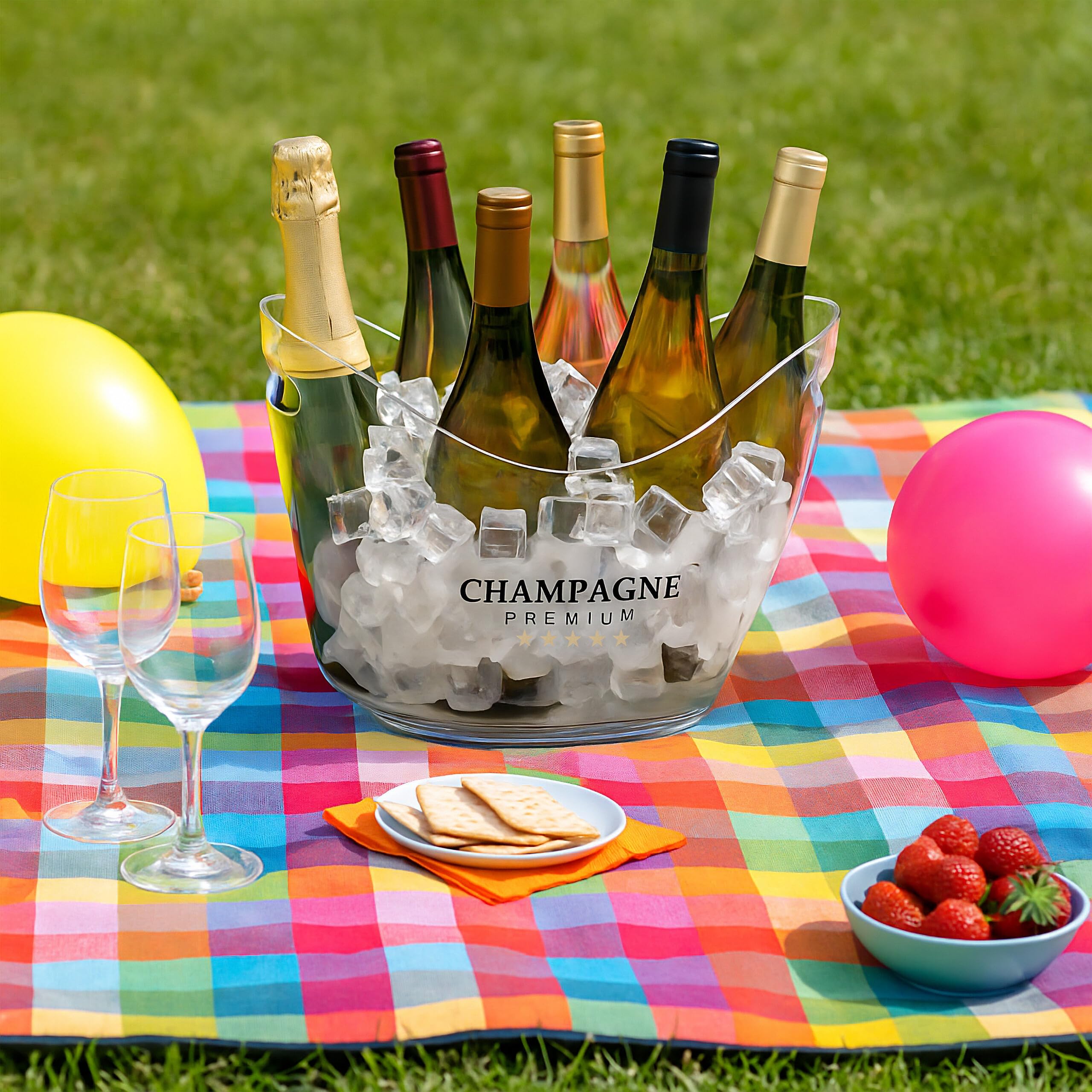 Set de 4 cubiteras Relaxdays, recipiente con asas, 8 l, transparente | Enfriador de botellas para cava, champán y vino, de plástico