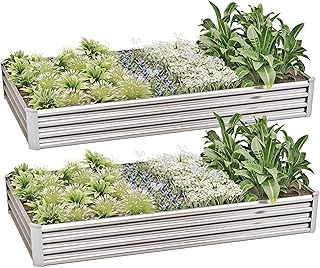 8x4x1ft(2 Pack) Galvanized Raised Garden Bed Kit, Galvanized Planter Garden Boxes Outdoor, Metal Raised Garden Beds for Vegetables,Fruits, Flower,Silver