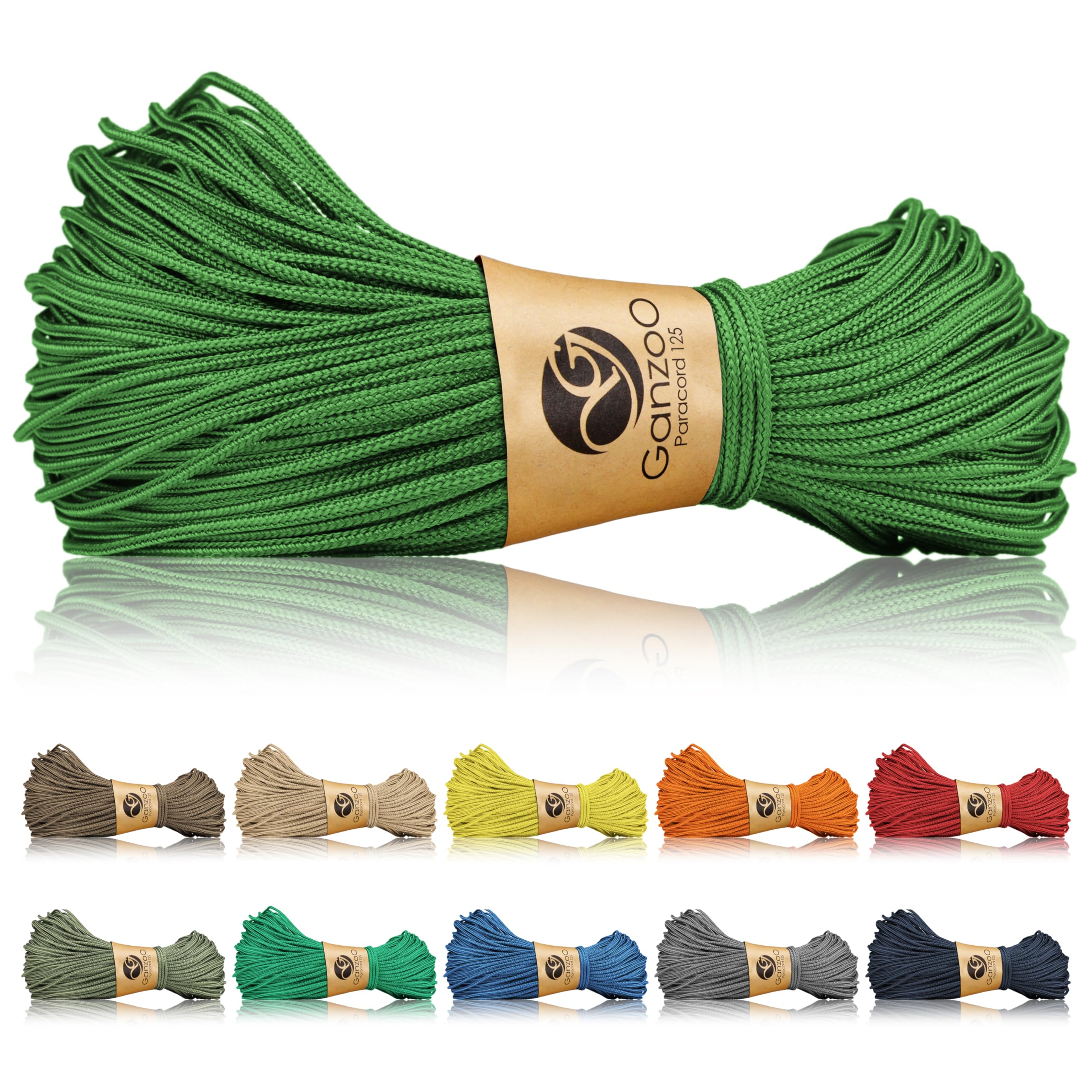Ganzoo Paracord 125 linka 1 mm do węzłów i taklowania, pleciona kordel nylon poliester z 1 rdzeniem, grasgrün, do bransoletek, lanyard i oplotów, wykańczania smyczy oraz obroży psa, outdoor