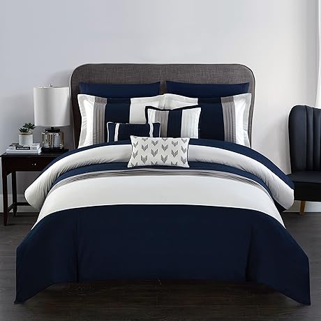 Chic Home Comfort and Style: Navy Bed in a Bag Comforter Set for Queen-Sized Beds