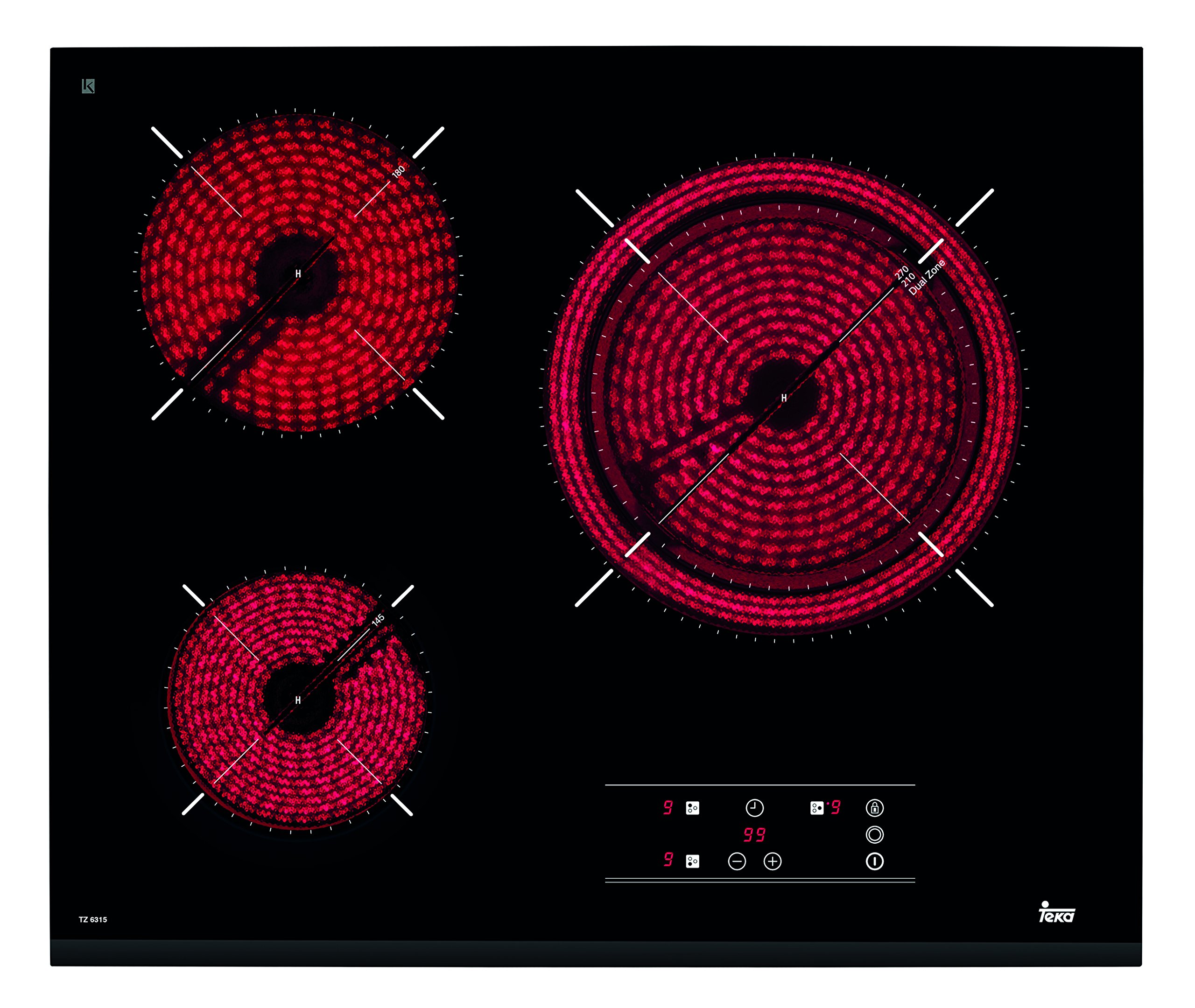 TEKA - Placa vitrocerámica TZ 6315, 3 focos, 5400 W, Touch control