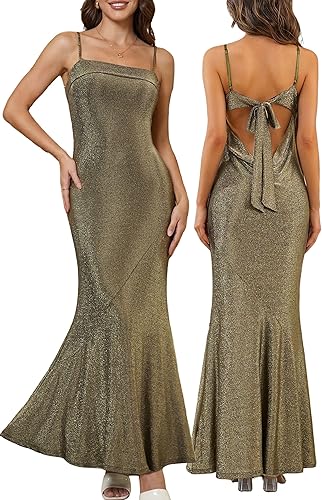 Elegant Dresses for Women Formal Dress Sequin Strap Backless Evening Gown Bodycon Mermaid Dresses,Cocktail Party Dress