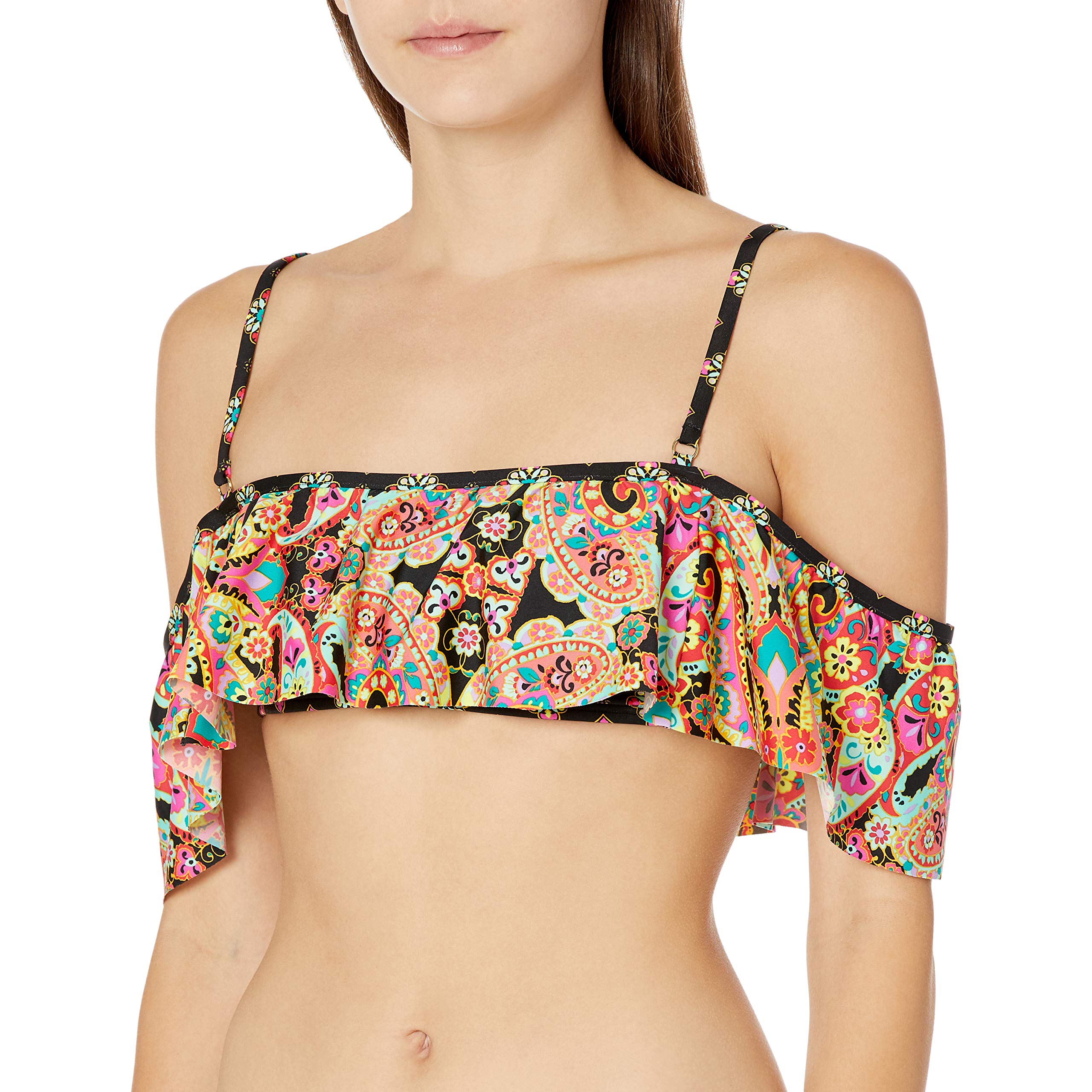 Laundry by Shelli SegalWomen's Wild Paisley Cold Shoulder Ruffle Bikini Top, Black, X-Small