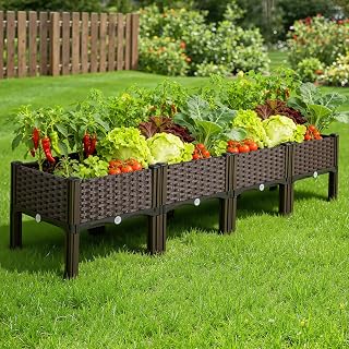 Warmiehomy Raised Garden Bed 160x40x37cm, Raised Garden Kit with Drainage Holes, Polypropylene Outdoor Elevated Planter Box for Growing Plants, Vegetables, Flowers and Herbs, Brown
