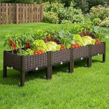 Warmiehomy Raised Garden Bed 160x40x37cm, Raised Garden Kit with Drainage Holes, Polypropylene Outdoor Elevated Planter Box for Growing Plants, Vegetables, Flowers and Herbs, Brown