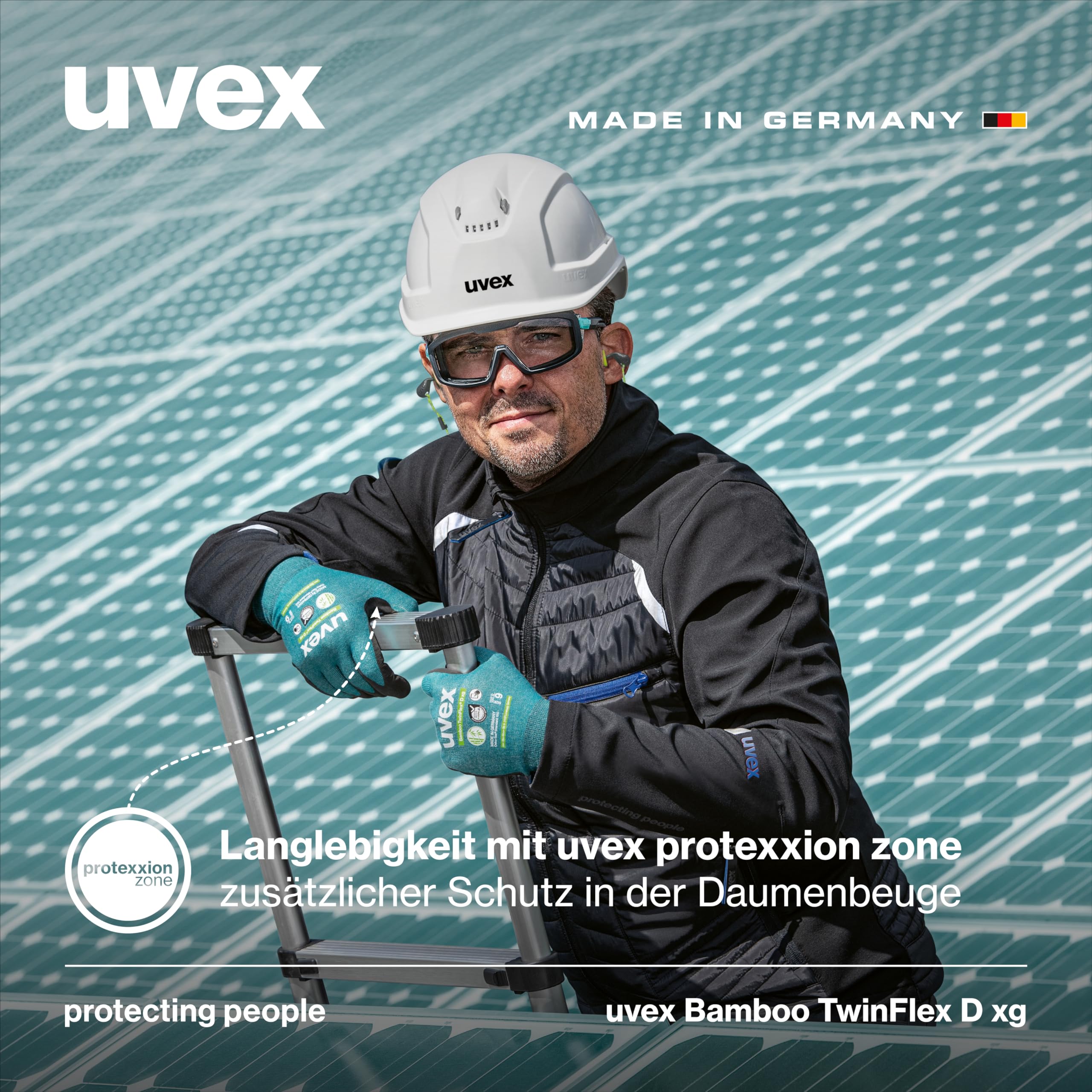 Uvex Bamboo TwinFlex D xg, 1 para rękawic chroniących przed przecięciem i przyczepnością do suchych i wilgotnych/tłustych obszarów - zrównoważone i wytrzymałe - zielone, czarne - rozmiar 09/L