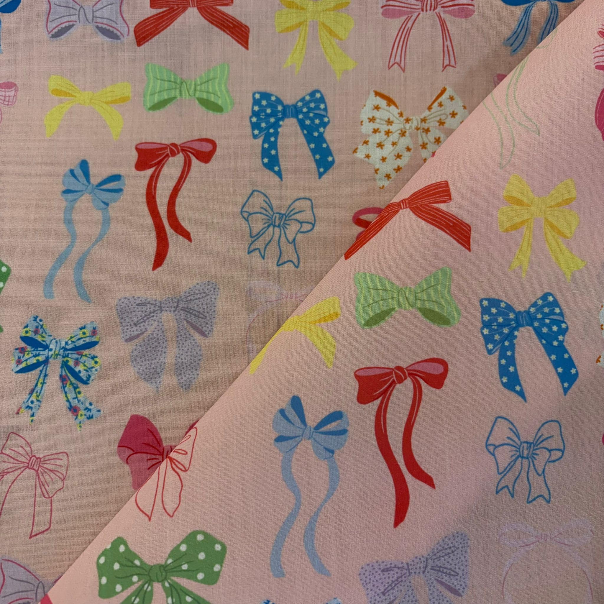 Polycotton Print Fabric, Cute Pink Ribbon Bow Pattern, 112cm Wide, Sold by the Metre, for Dressmaking, Crafts and Bags