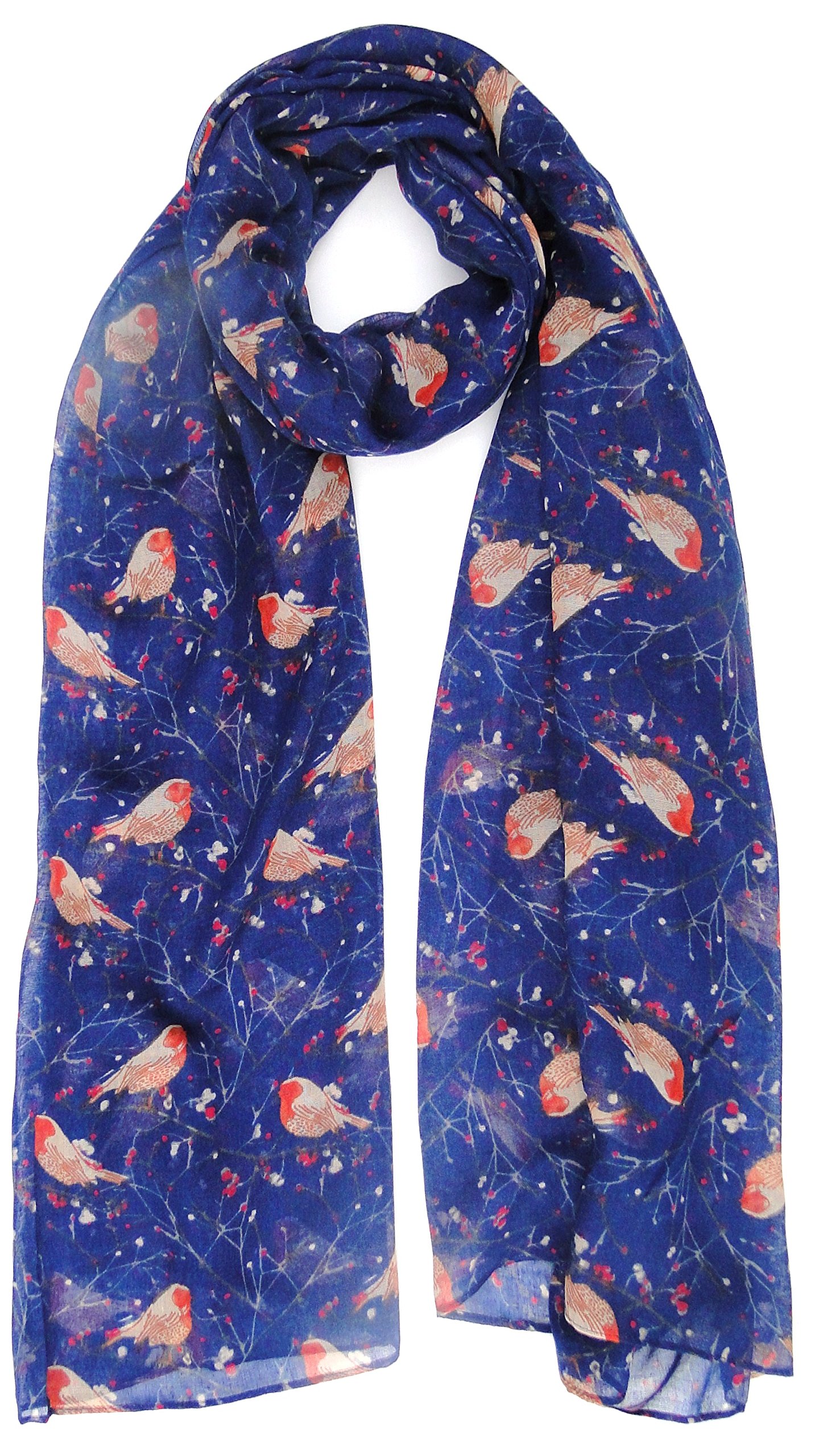 The Olive House Women's Blue The Olive House® Winter Christmas Robin Bird Scarf