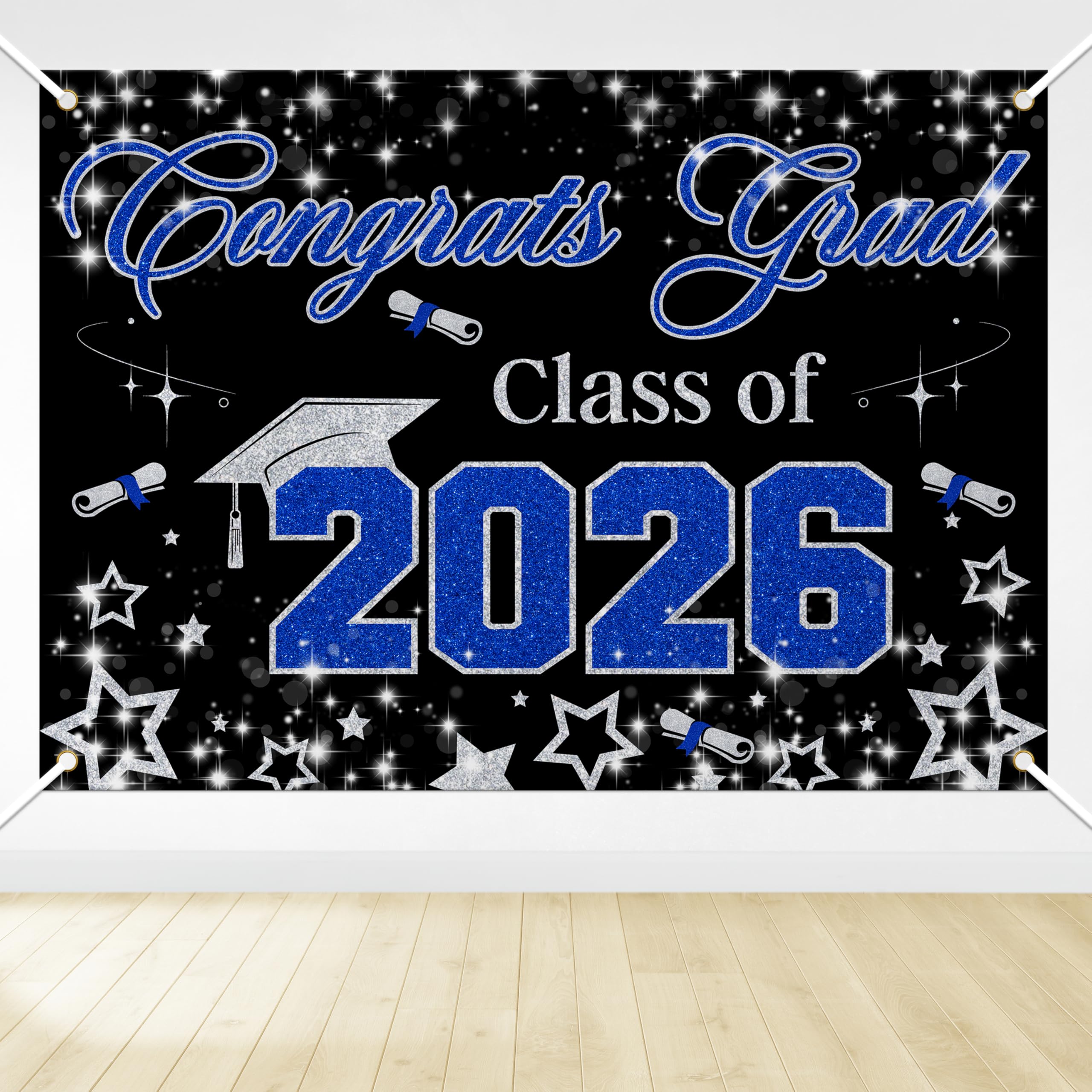 Congrats Grad Class of 2026 Background - Graduation Decorations Class of 2026, 7×5ft, Black Blue