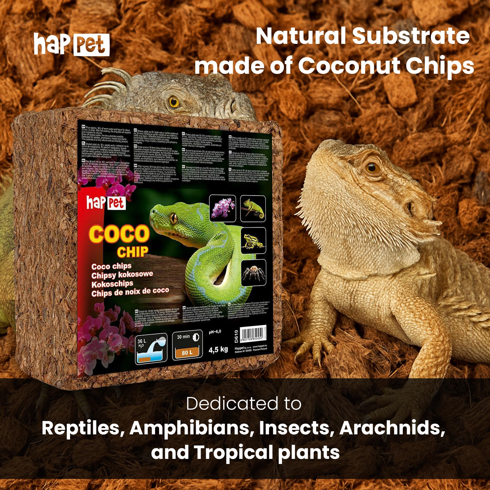 HAPPET Substrat en croustilles de noix de coco 4,5 kg pour reptiles amphibiens plantes tropicales