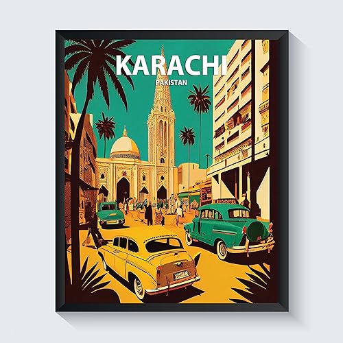 Karachi - Póster impreso artístico, decoración de pintura de pared de Pakistán, arte de Oriente Medio, arte para decoración del hogar, dormitorio,