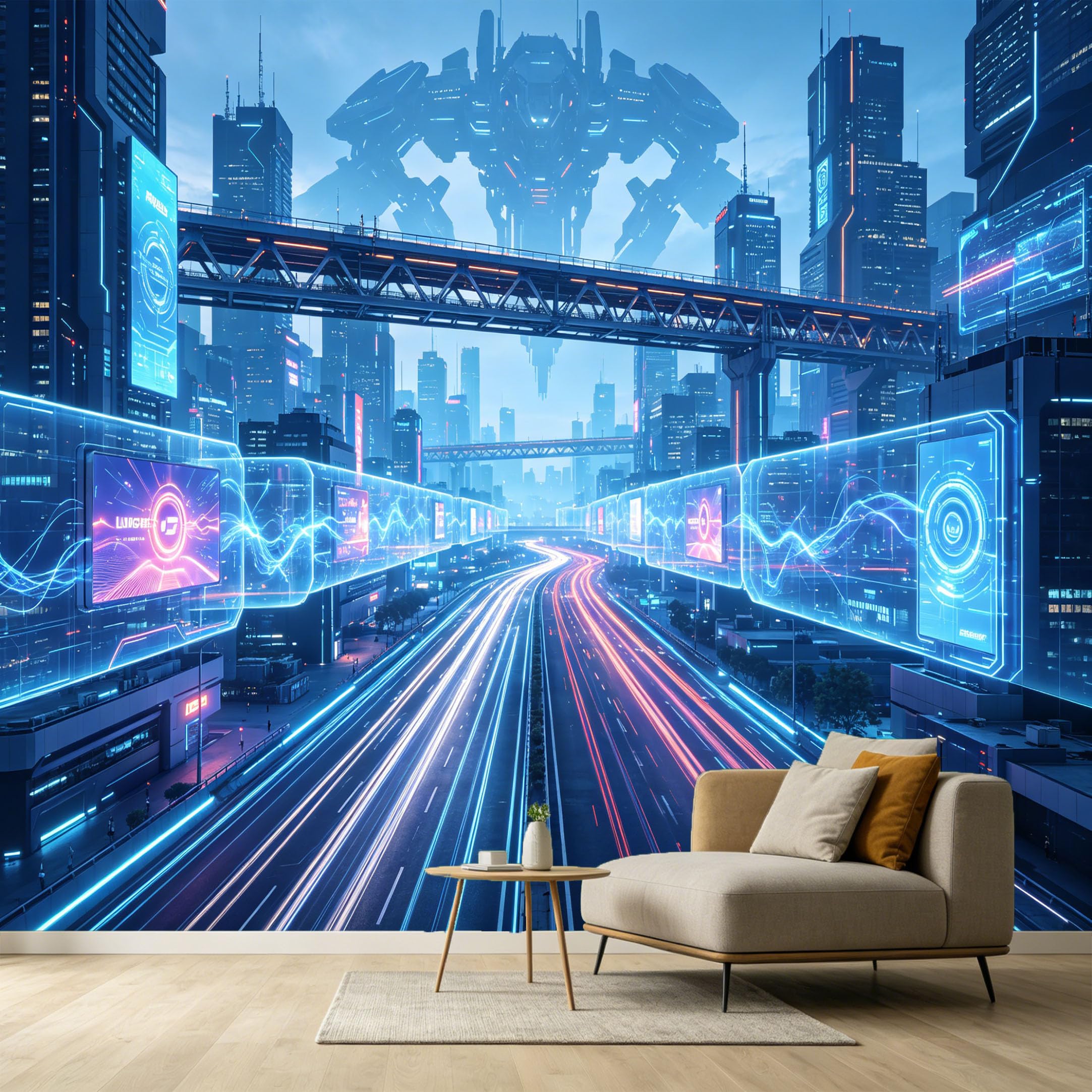 Custom Size Wall Murals Futuristic Cyberpunk Cityscape Modern 3D Mech Technology Night Light SelfAdhesive Wall Fabric Removable Large Wallpaper for Photo Living Room