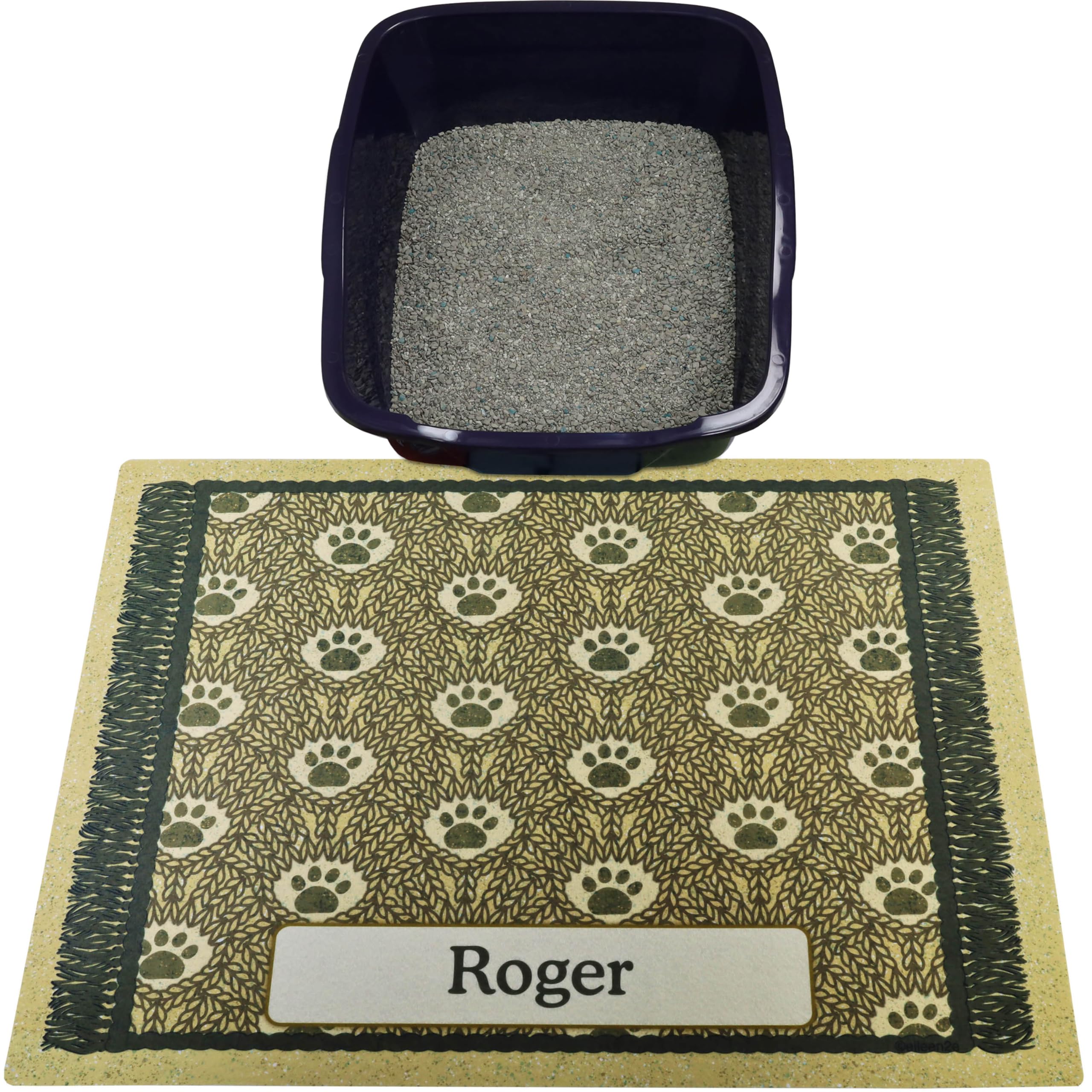 Drymate Personalized Cat Litter Mat - 20" x 28" - Custom Cat Litter Mat (Brown Paw Braid)