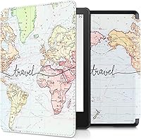 Vista 31 de kwmobile Funda compatible con Yaxa Kindle Paperwhite 11. Generación 2021 - Funda para lector electrónico - Libros y páginas Beige/Marrón/Dorado