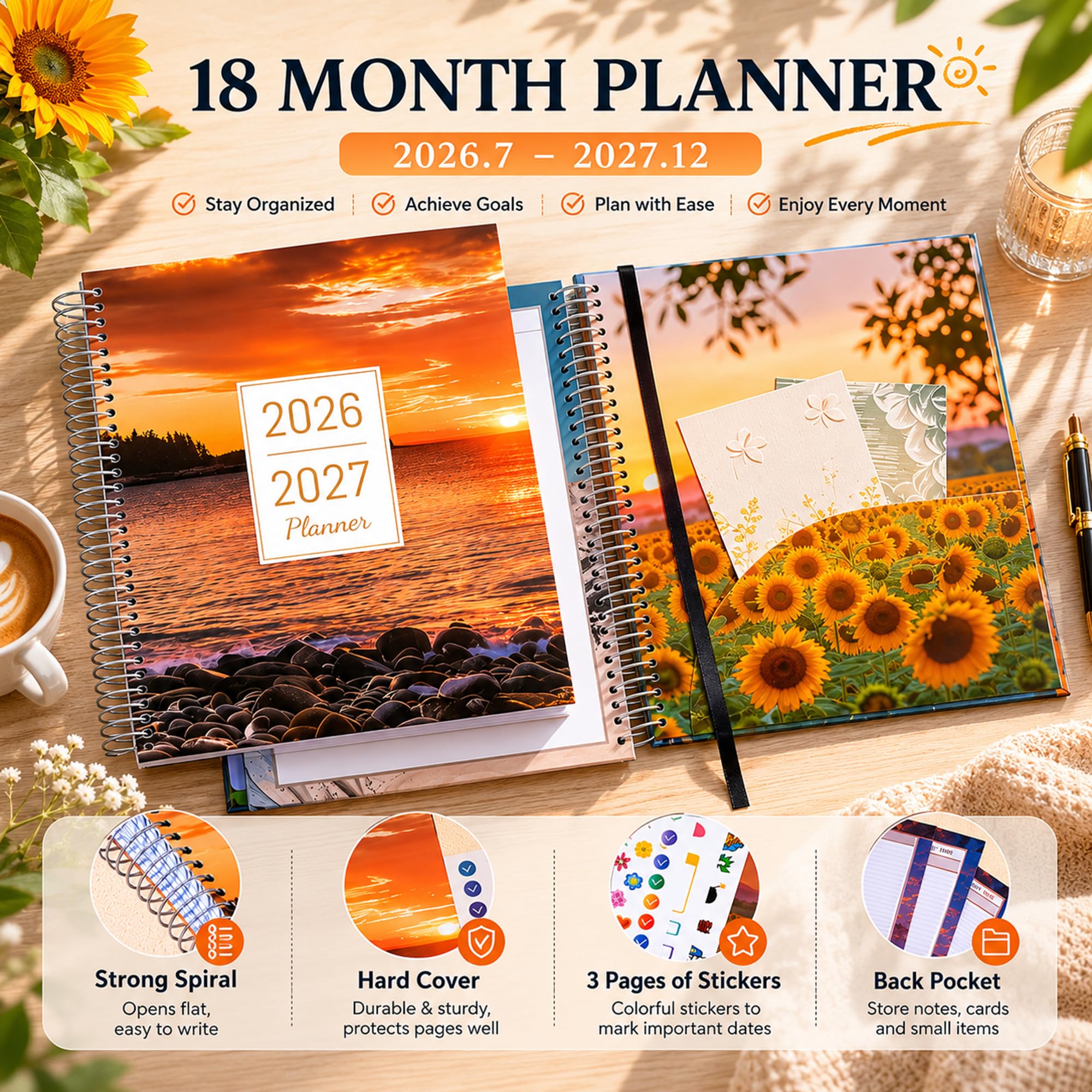 CAGIE Planner 2026-2027 18 mesi luglio 2026-dicembre 2027 Calendario giornaliero settimanale mensile orario con copertina rigida grande agenda annuale con linguette adesive per donne che lavorano