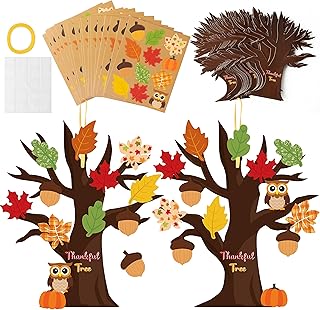 WATINC 28Pcs Fall Thankful Trees Craft Kits, Gratitude Tree Faith Thankful Tree Make Your Own Thanksgiving Tree Hanging Ornaments DIY Thankful Craft Kit Supplies Home School Fun Activities for Kids