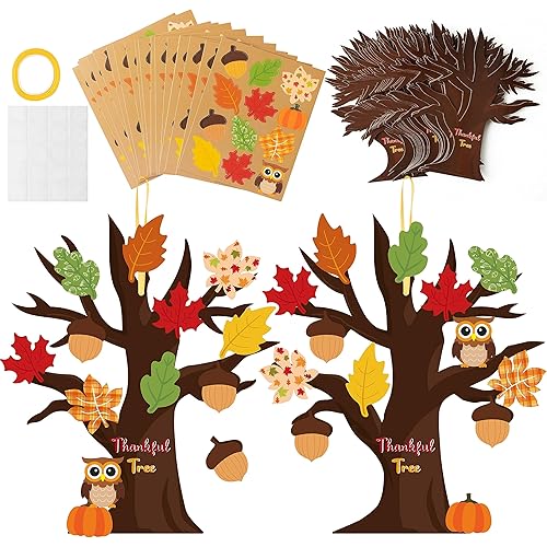 WATINC 28Pcs Fall Thankful Trees Craft Kits, Gratitude Tree Faith Thankful Tree Make Your Own Thanksgiving Tree Hanging Ornaments DIY Thankful Craft Kit Supplies Home School Fun Activities for Kids