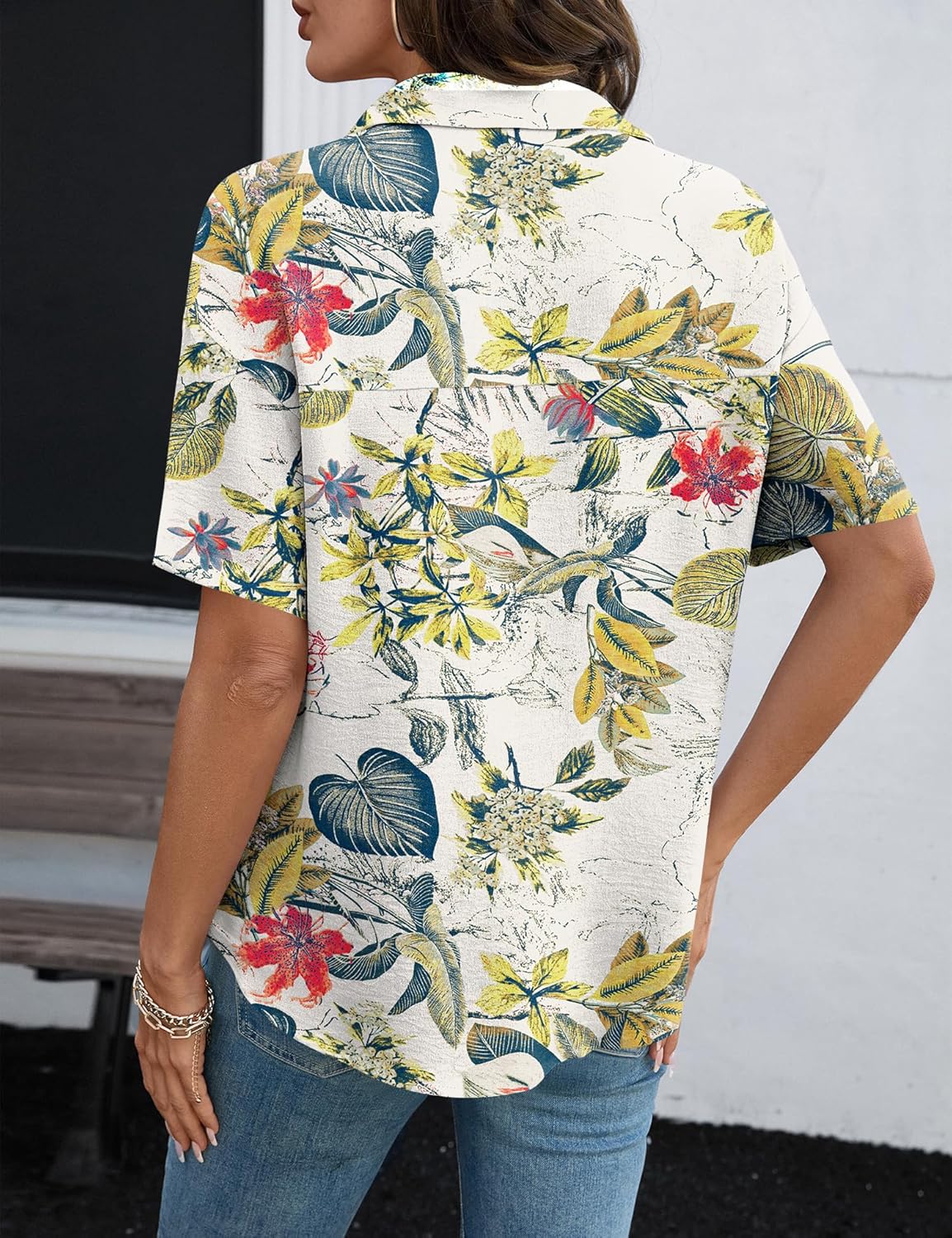 Rapbin Womens Short Sleeve Button Down Shirts Casual V Neck Collared Blouses Work Tops - Image 2