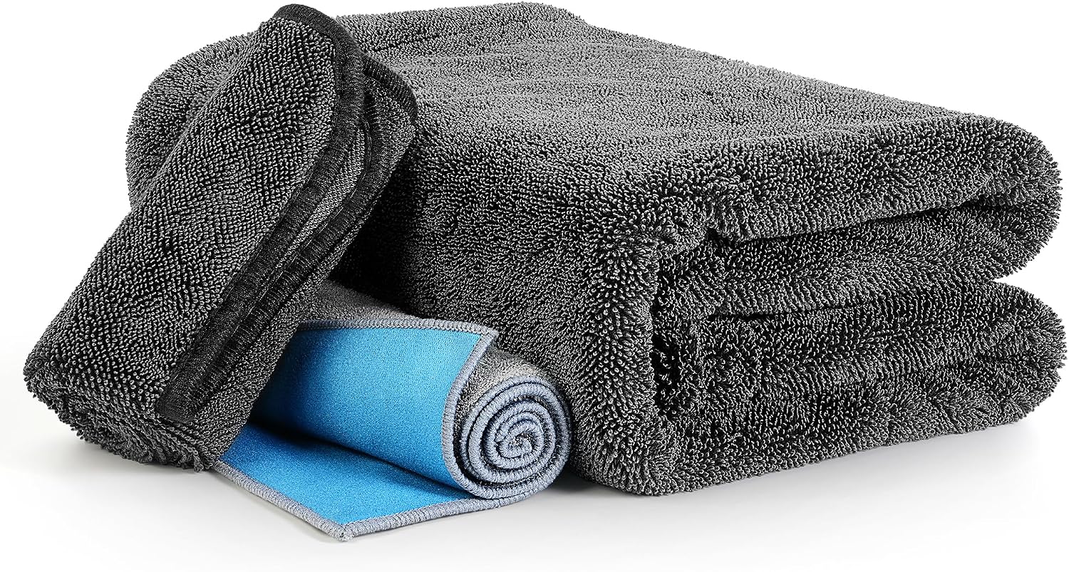 SMINDER 1400 GSM Car Drying Towels Car Detailing– XXL Microfiber Towels for Cars, Trucks (36" x 24"), Ultra-Absorbent, Streak-Free, Scratch-Free, No Water Spots, Double-Twist Pile & Edgeless Design