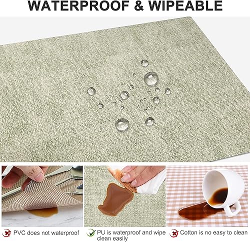 Miniatura 3 de Juego de 6 manteles individuales de cuero resistentes al calor, impermeables, lavables, de poliuretano, fáciles de limpiar, antideslizantes (verde