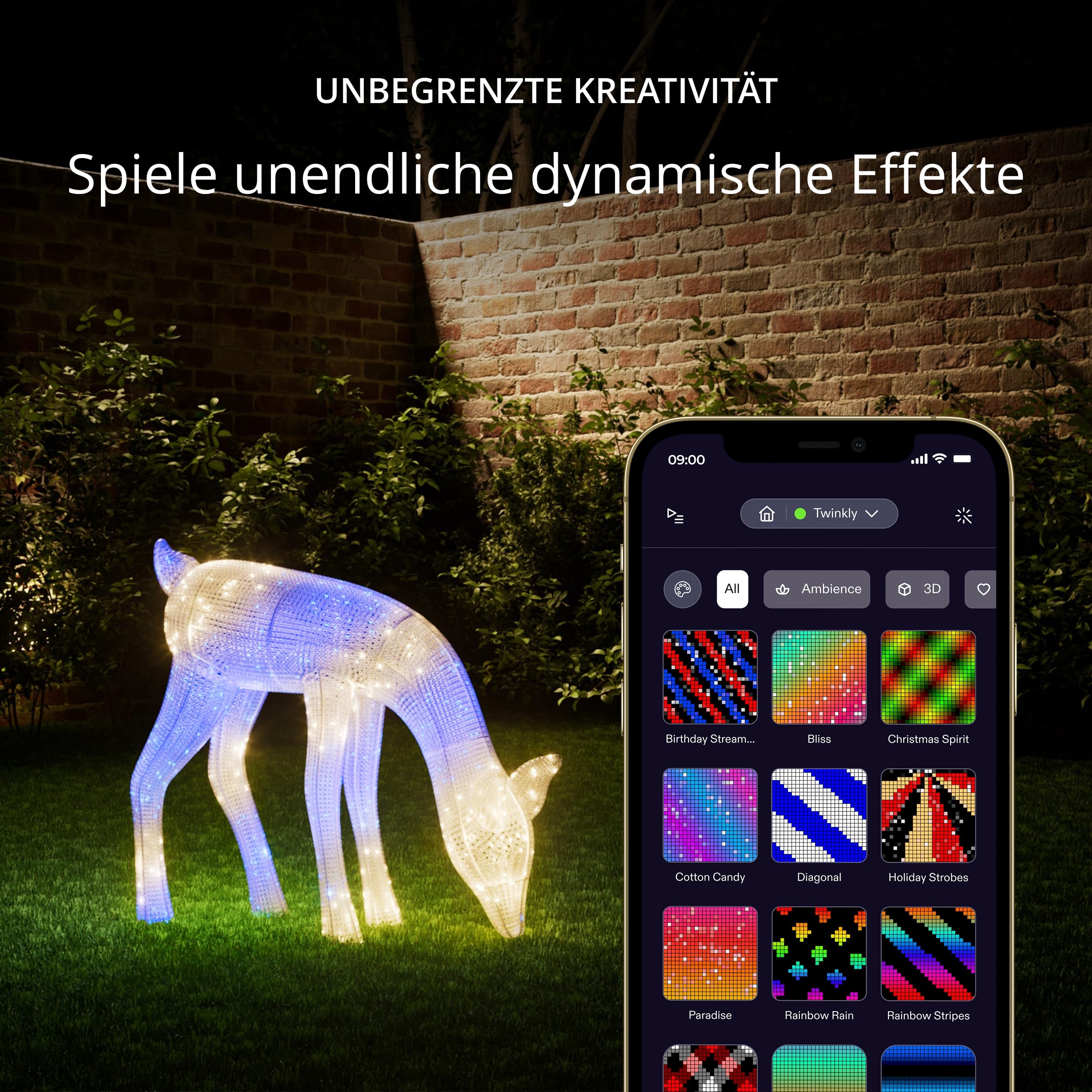 Twinkly Reindeers, LED-Leuchten in Rentierform für den Außenbereich, 160 RGB-LEDs und Warmweißes Licht, Höhe 75 cm, Kompatibel mit Alexa und Google Home, IP44, App-Steuerung, Weihnachtsbeleuchtung