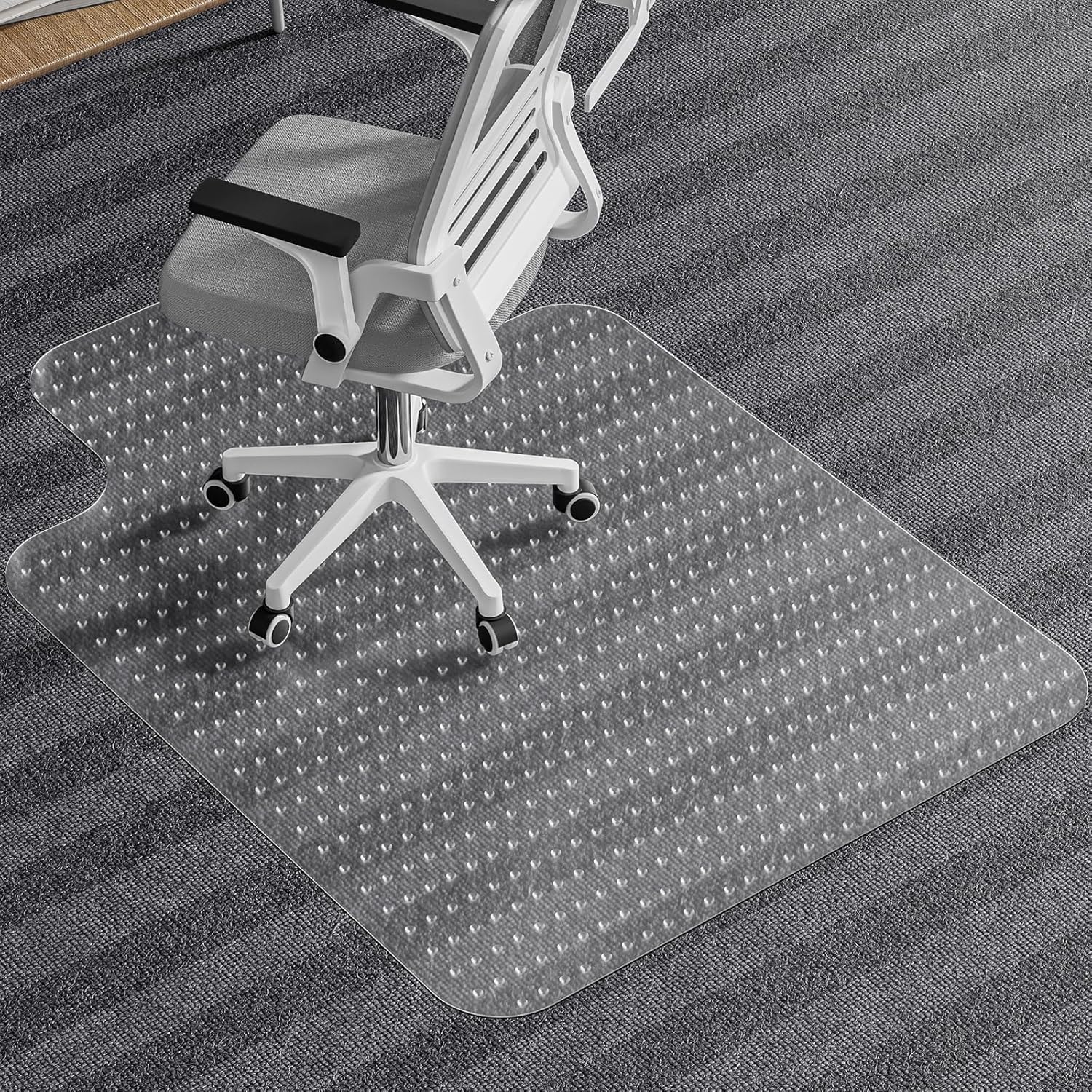 Tonaus Chair Mat for Carpet, 48"×36" Desk Chair Mat for Home Computer Desk Rolling Chair, Transparent Carpet Floors 2.2mm Thick T-Shape Floor Protection with Non-Slip Studded for Low Pile Carpets 36" x 48" With Lip