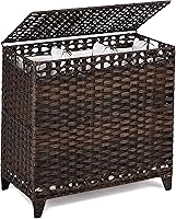 Vista 14 de Cesta para ropa sucia con 3 bolsas de forro extraíbles; cesta de lavandería de ratán tejida a mano de 132L con tapa y pies elevados; cesta de ropa