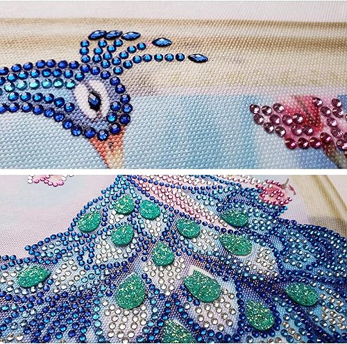 Miniatura 3 de ezzo Kit de pintura de diamante 5D para adultos y niños, juego de arte de bricolaje por números de 20 x 16 pulgadas (pavo real)