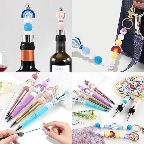 Miniatura 4 de Sunrony 20 cuentas focales de silicona para hacer llaveros, globos de aire caliente arcoíris a granel para bolígrafos, pulseras, collares,