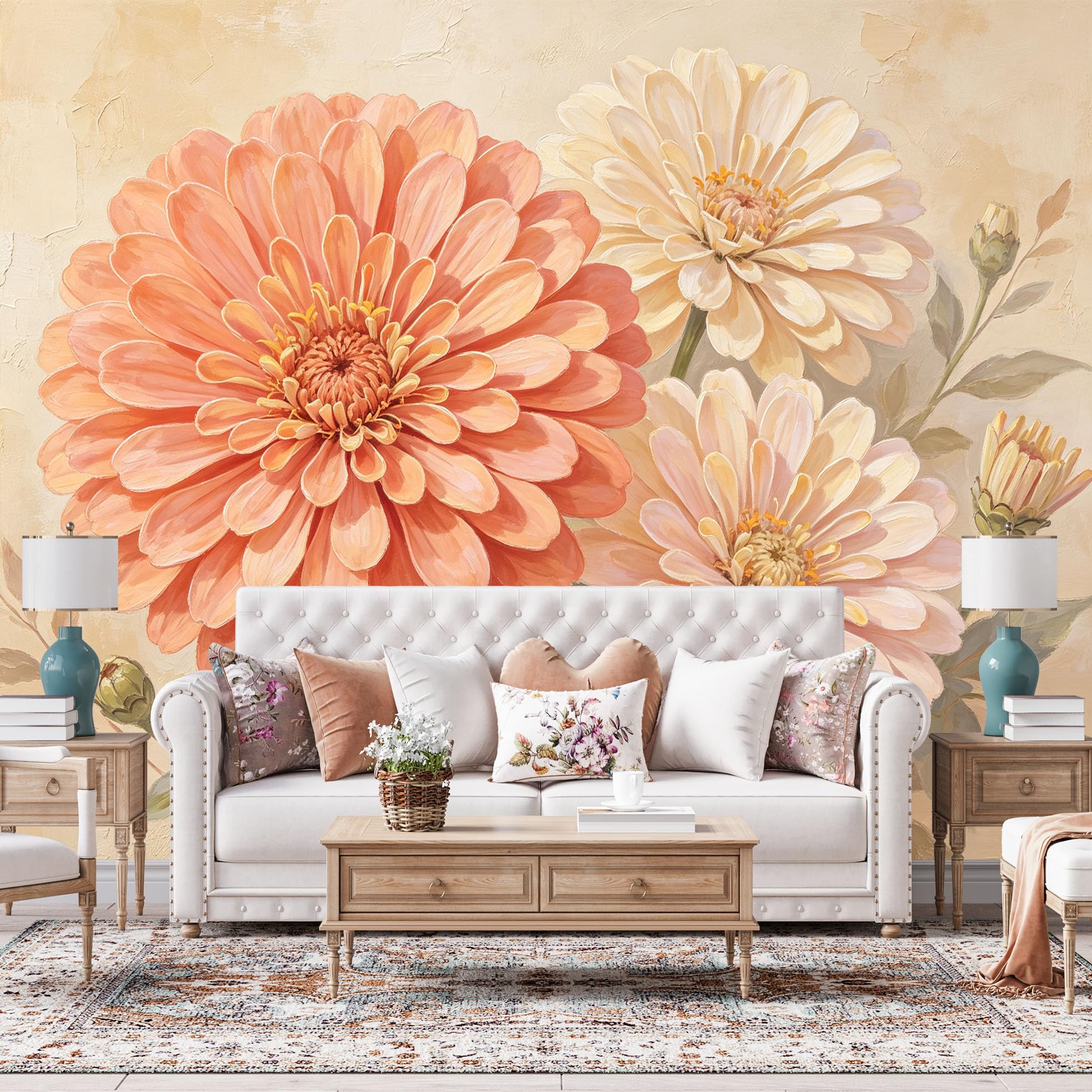 Mural De Pared 3D Flor De Margarita Papel Pintado Autoadhesivo 500Cmx280Cm(Hxw) Arte Moderno Papel Adhesivo Impermeable Papel Pintado Removible Autoadhesivo Para Dormitorio Y Sala De Estar - No Teji