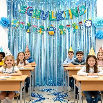 Tinsel Curtain Light Blue Glitter - Greatril Streamers Party Curtains Birthday Decoration for School Child Boy Sponge Toy Mermaid Frozen Dog Underwater World Frozen Brawl Party