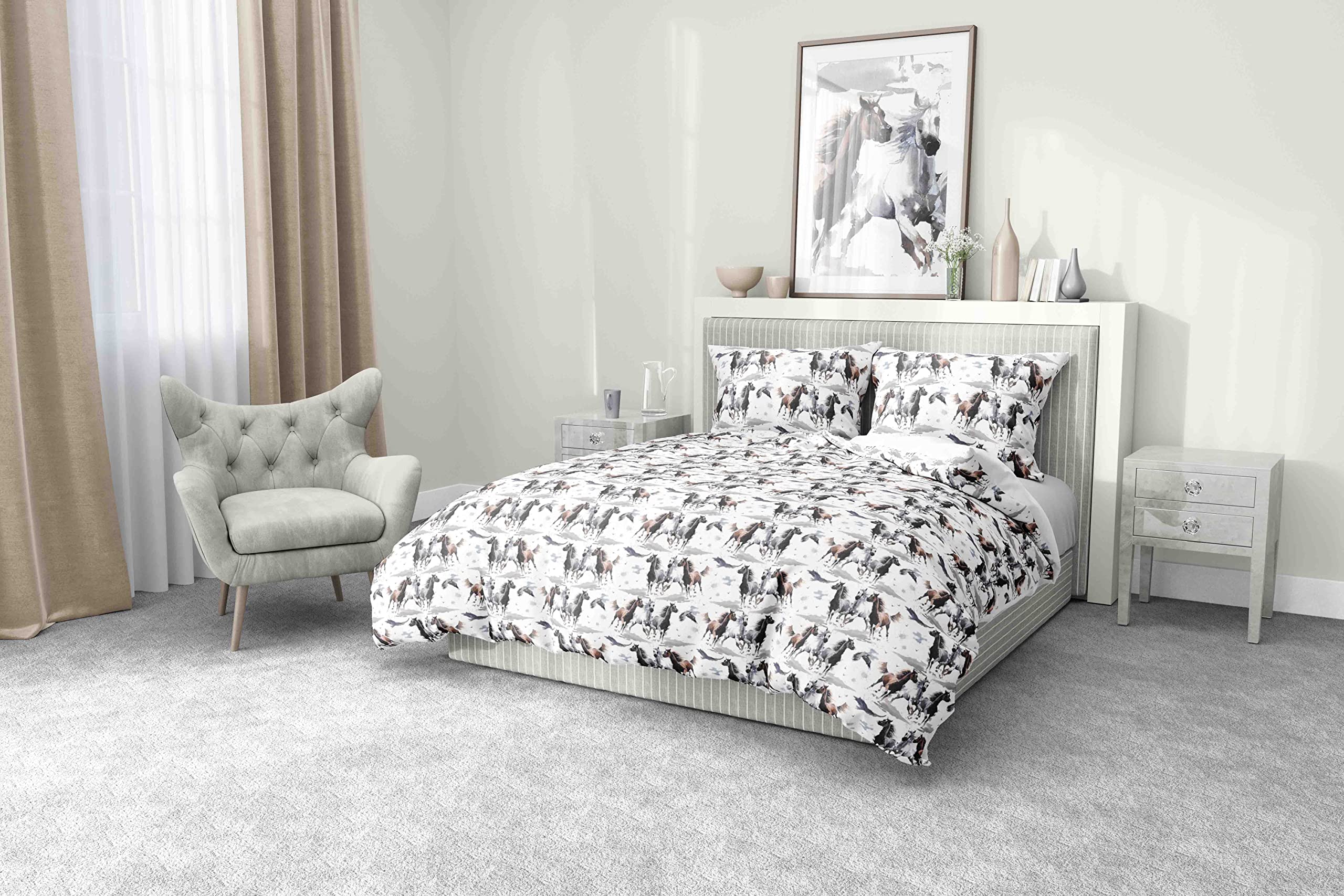 Tex family Copripiumino Cavallo Cavalli in Corsa in Puro Cotone Made in Italy - Singolo 1 Piazza CM. 155X200