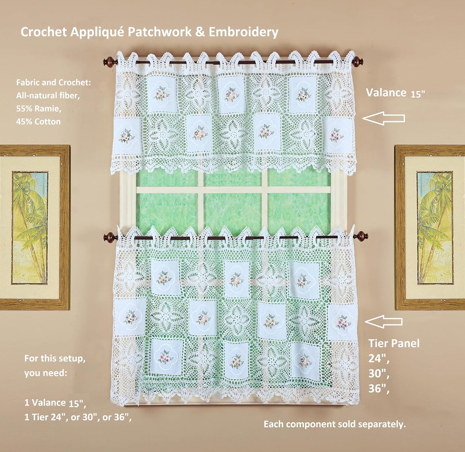 Today's Curtain Cottage Crochet, Tier Panel 45" W x 24" L, White