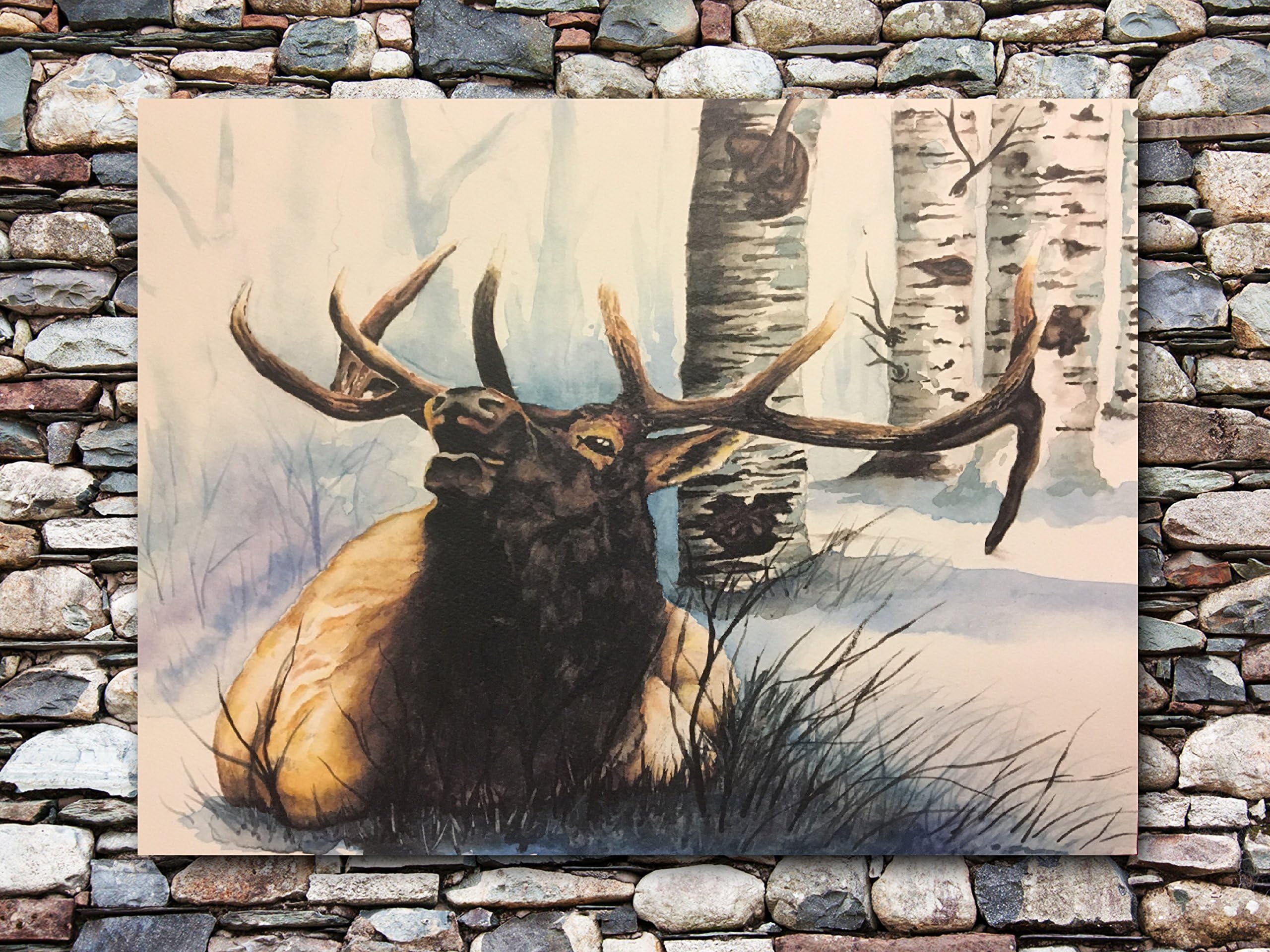 Brushtones Wildlife Art - Elk Watercolor Painting Print | Wildlife Paintings Elk Artwork for Walls | Elk Home Décor | Wildlife Prints and Paintings of Elk | Ridgeline Rest - 8x10 Inches