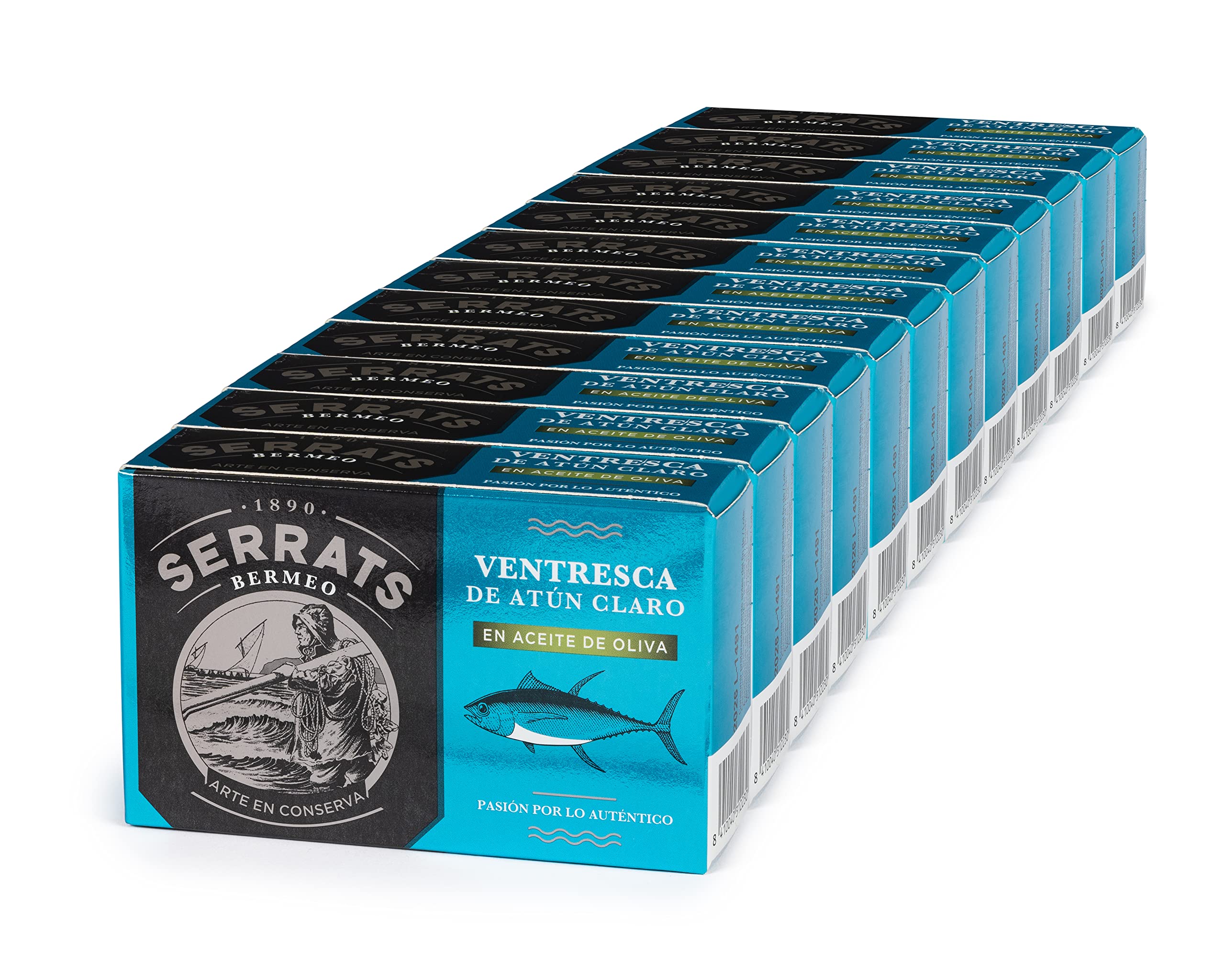 CONSERVAS SERRATS - Ventresca de Atún Claro en Aceite de Oliva Premium - 12 Latas x 115g (Total: 1380g) - La Parte Más Jugosa y Sabrosa del Atún - Elaboración Artesanal