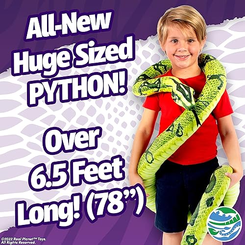 Vista 2 de Real Planet Serpiente de peluche de 79 pulgadas, animal de peluche de serpiente azul de más de 6 pies de largo, juguete de peluche de serpiente