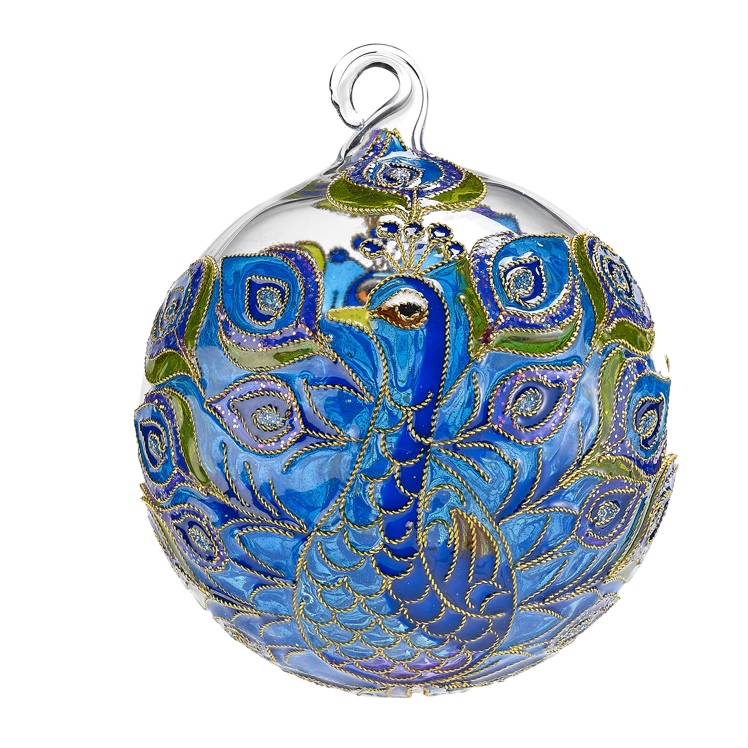Handmade Blue Peacock Cloisonne Glass Ornament 3 Inch
