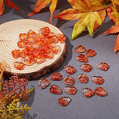 Miniatura 5 de PH PandaHall 100 dijes de hojas de otoño, hojas de árbol de otoño, cuentas de plantas, colgantes de vidrio transparente de dos colores para hacer