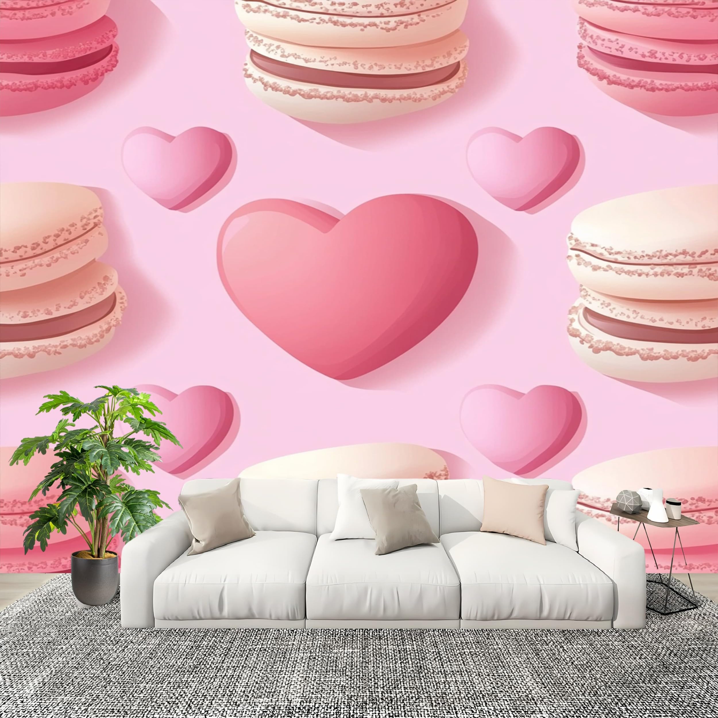 Poster mural photo lavable et facile à poser motif macaron rose 3D pour chambre de fille